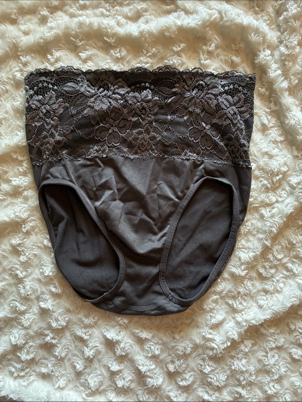 Rhonda Shear Lace-Waist Full Coverage Brief in Charcoal Gray